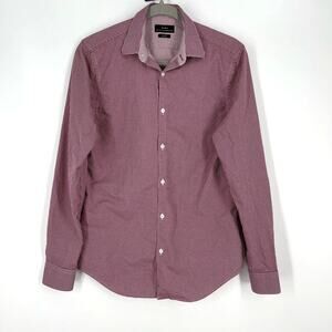 Zara Men's Casual Button Down Collared Shirt Small Slim Fit Red Checked